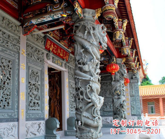 大连寺庙景观龙柱石雕