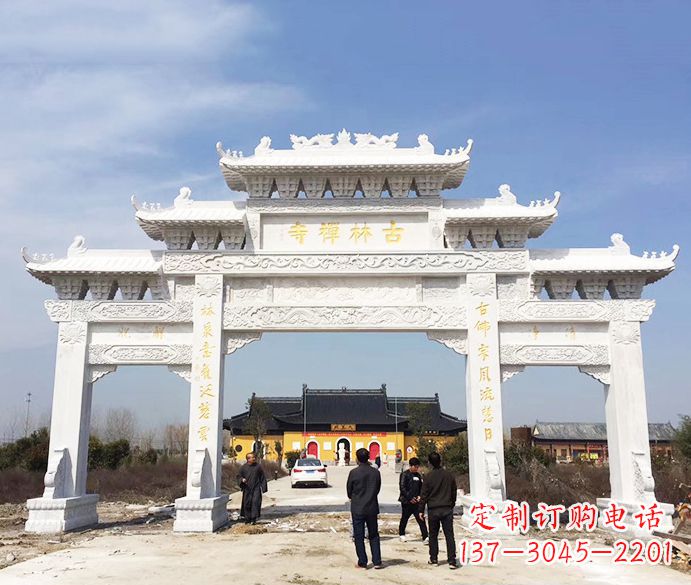 大连寺庙三门五楼石牌坊石雕_2