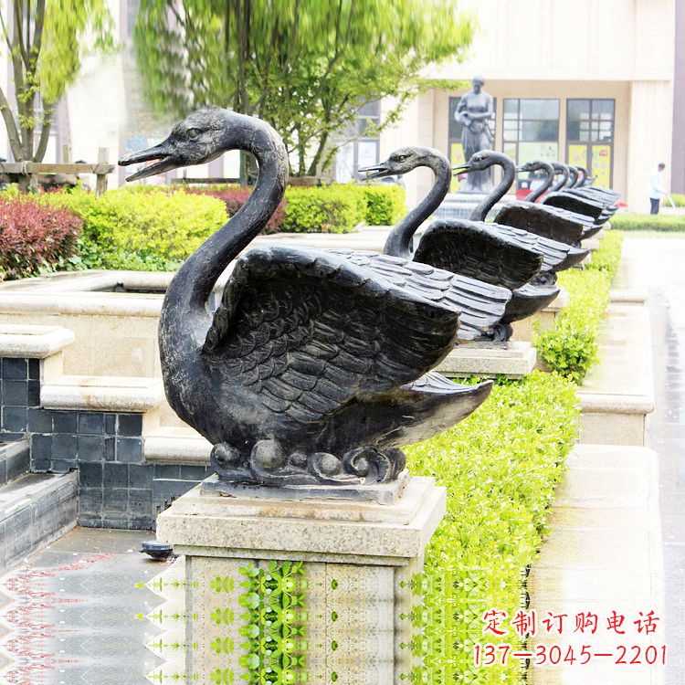 大连天鹅铜雕喷水喷泉-纯铜铸造公园水渠水景动物雕塑