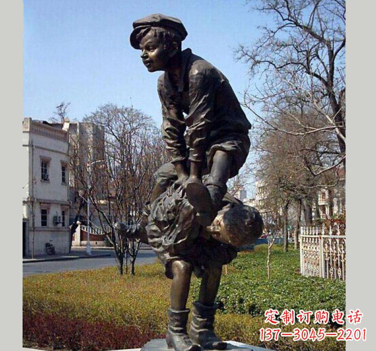 大连跳山羊人物铜雕