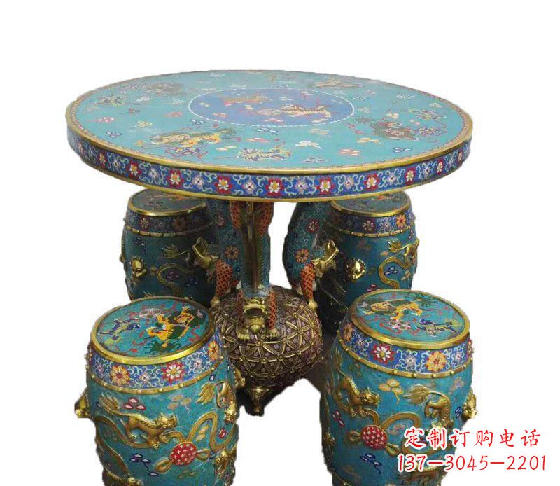大连铜雕彩绘小象圆桌景观摆件