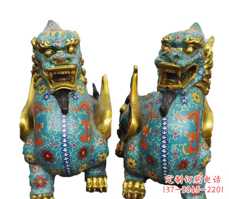 大连铜雕彩绘镇宅麒麟雕塑摆件