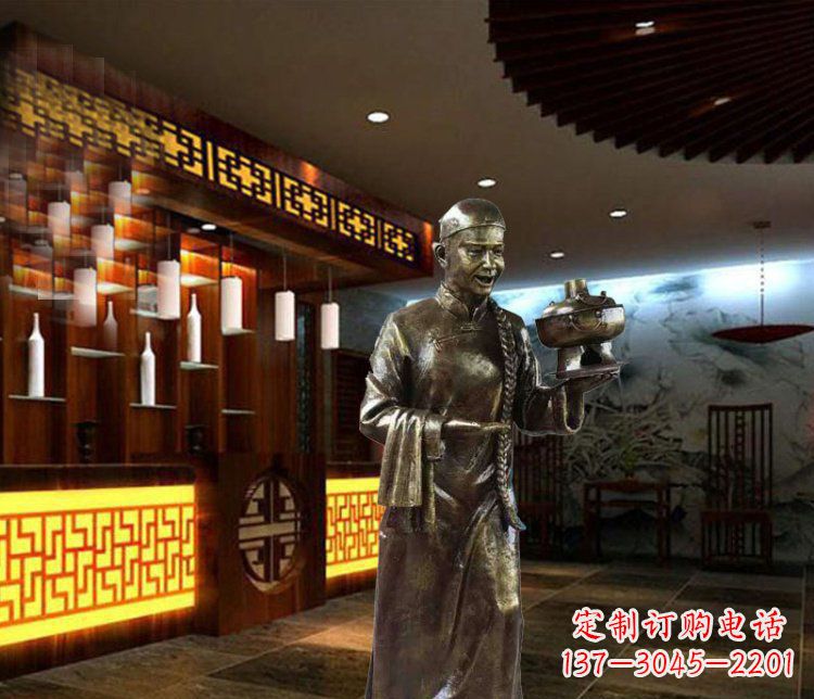 大连铜雕店小二小品人物雕塑