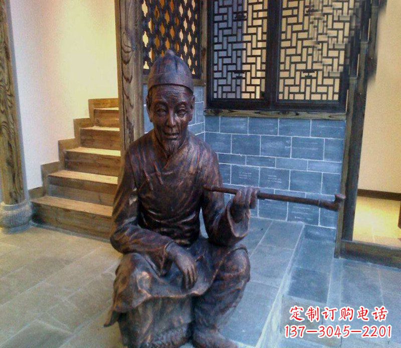 大连铜雕店小二吸烟庭院人物雕塑