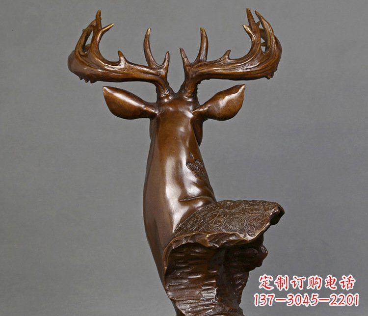 大连铜雕吉祥招财鹿头雕塑摆件