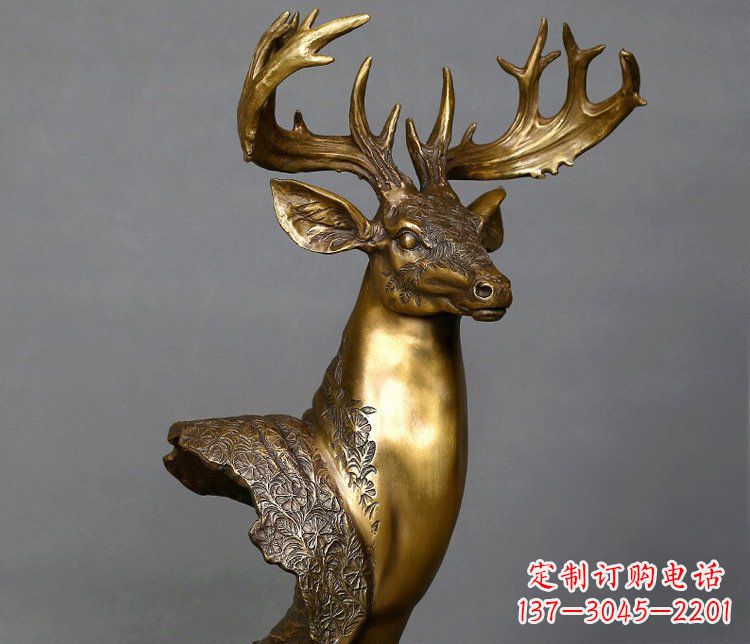 大连铜雕如意铜鹿头摆件