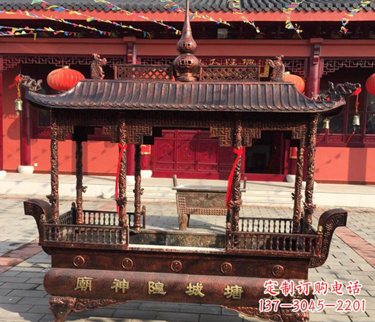 大连铜雕寺庙佛光普照香炉雕塑摆件