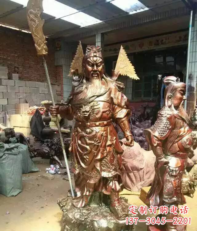 大连铜雕武财神持刀关公雕塑