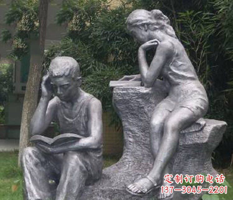 大连铜雕校园读书学生摆件