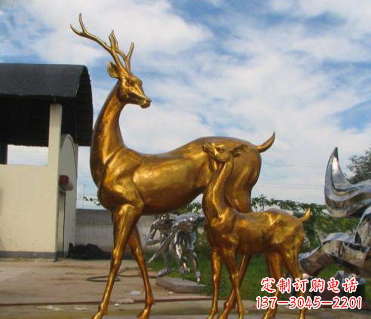 大连铜雕园林动物母子鹿雕塑