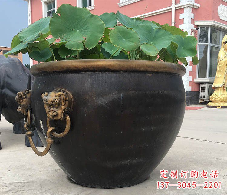 大连铜雕圆形荷花水缸雕塑 (3)