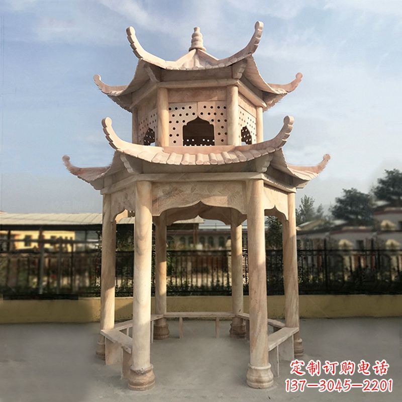 大连晚霞红大理石凉亭雕塑