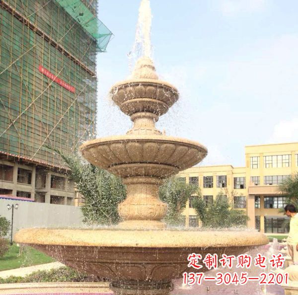 大连晚霞红大型多层喷泉石雕