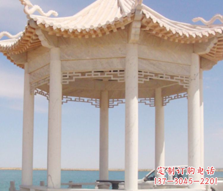 大连晚霞红单层凉亭石雕