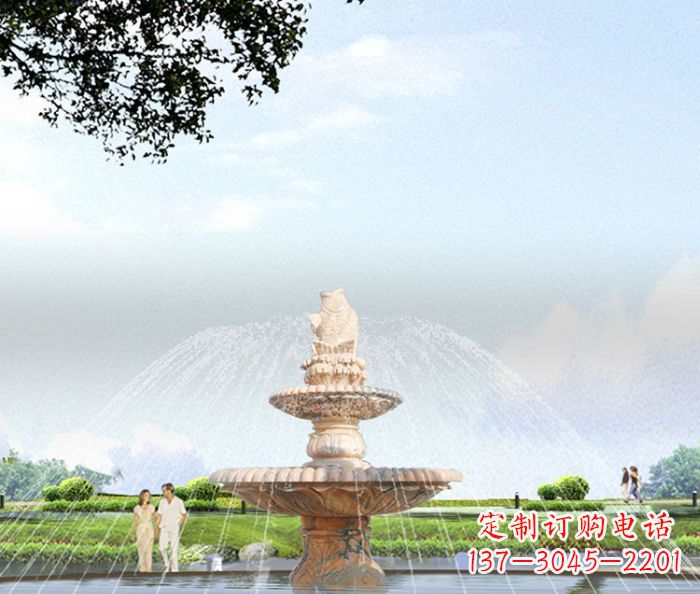 大连晚霞红多层大型石雕喷泉 (4)