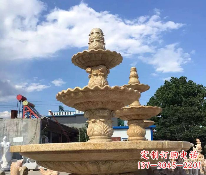 大连晚霞红多层喷泉石雕