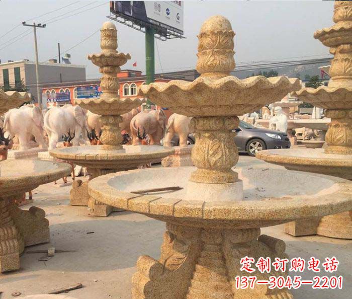 大连晚霞红多层大型石雕喷泉