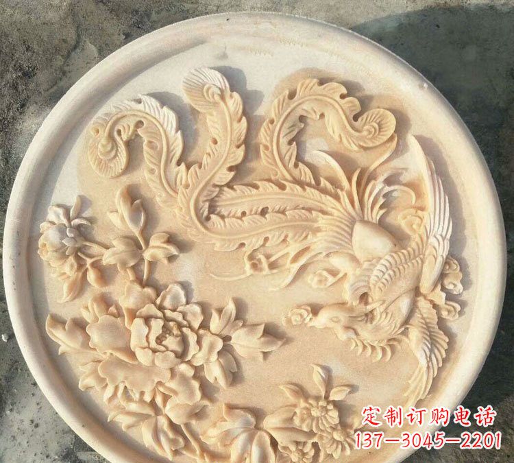 大连晚霞红凤凰牡丹石浮雕