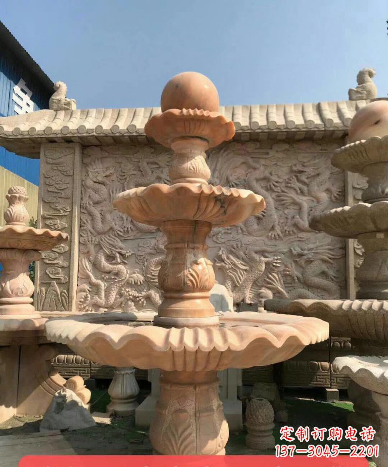 大连晚霞红风水球石雕喷泉