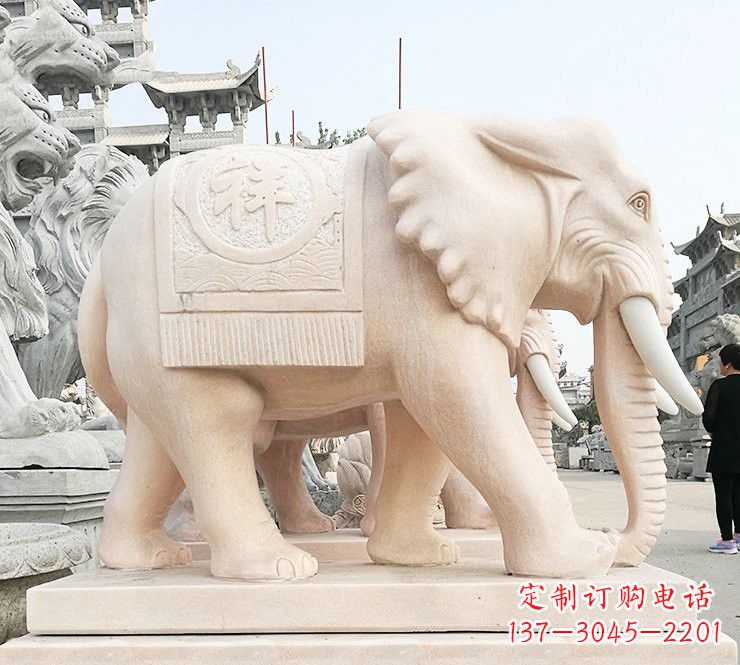 大连晚霞红吉祥如意大象石雕