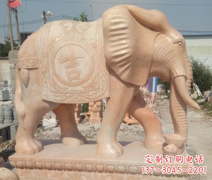 大连晚霞红吉祥如意门口大象石雕 (2)