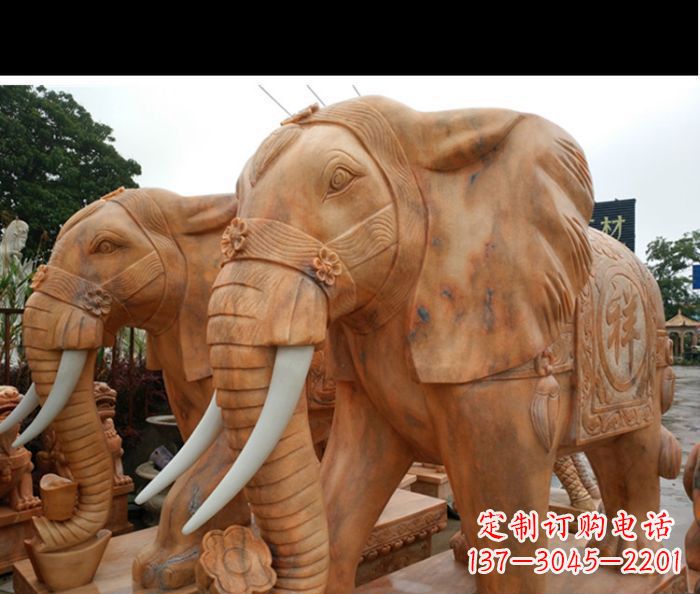 大连晚霞红吉祥如意门口镇宅招财大象石雕 (3)