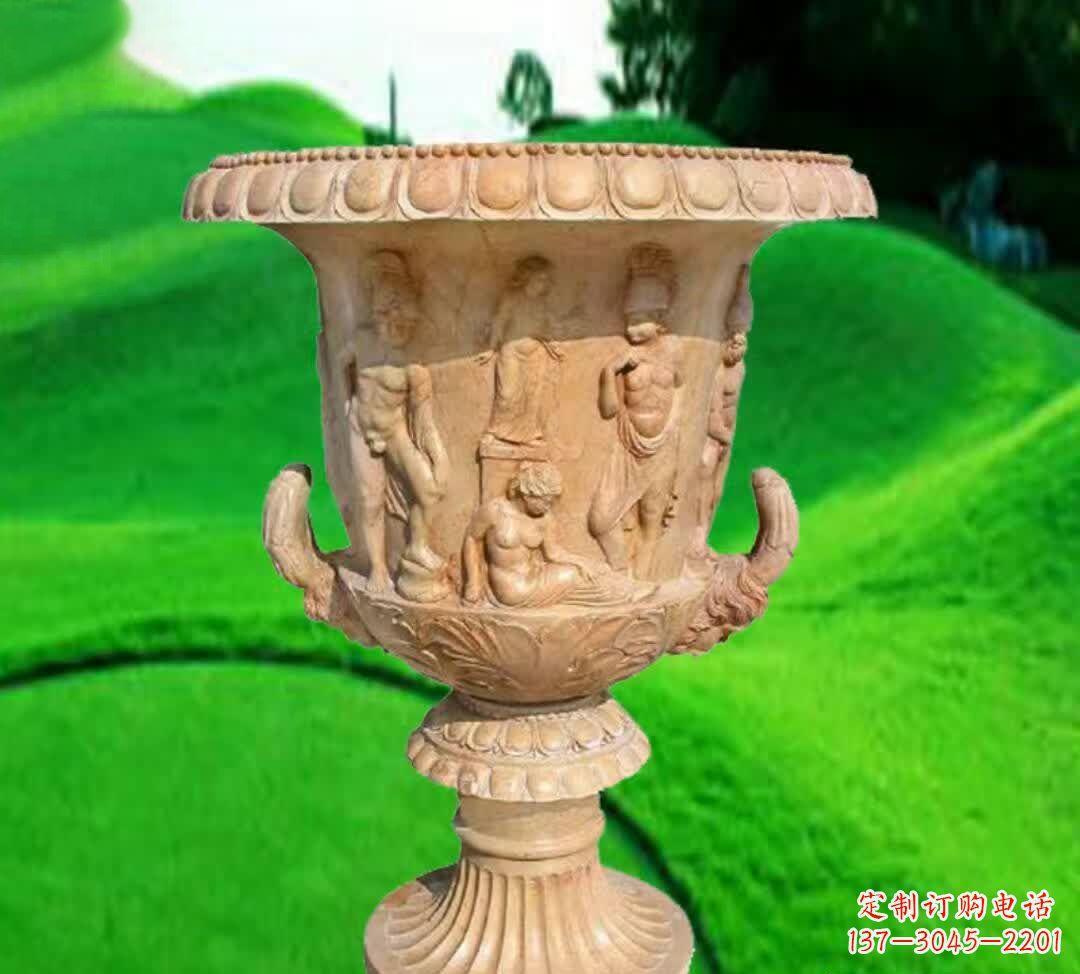 大连晚霞红欧式花盆石雕
