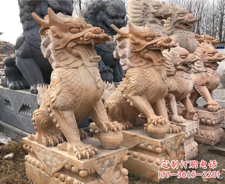 大连晚霞红麒麟石雕 (2)