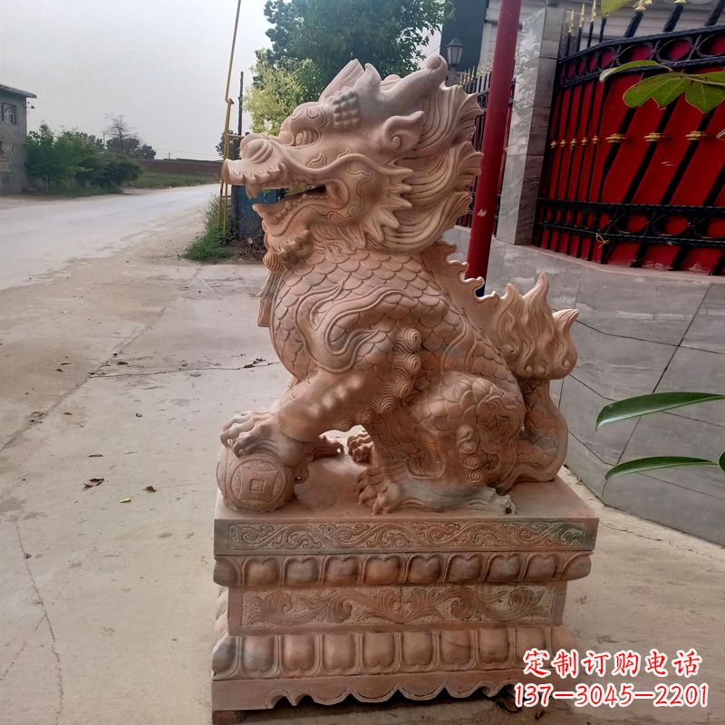 大连晚霞红麒麟石雕
