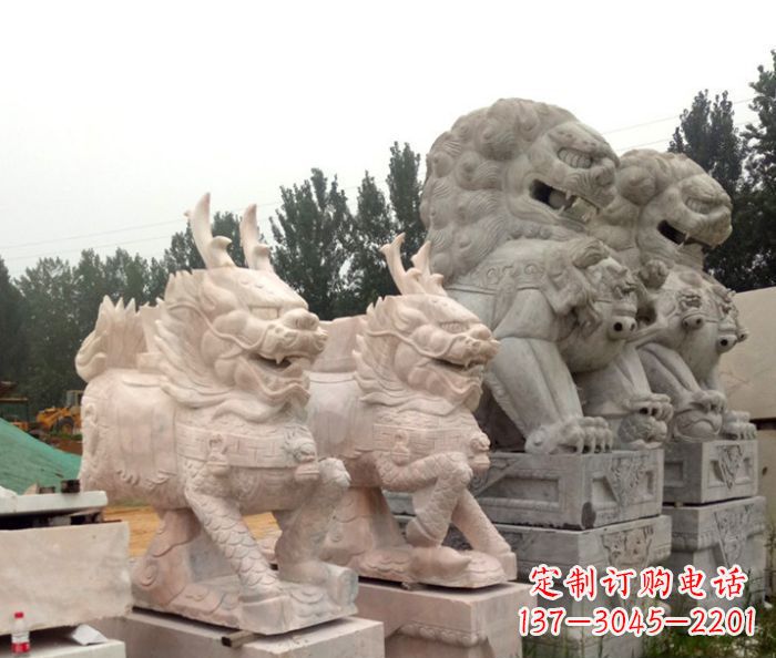 大连晚霞红瑞兽麒麟石雕