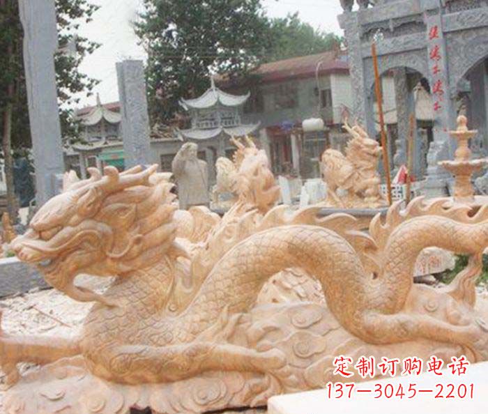大连晚霞红生肖龙石雕