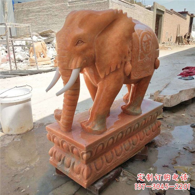 大连晚霞红石雕大象