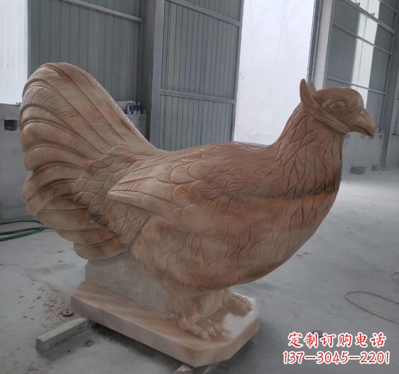 大连晚霞红石雕母鸡