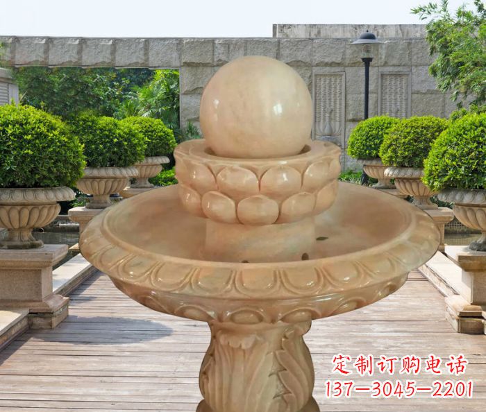 大连晚霞红双层风水球公园喷泉石雕 (2)