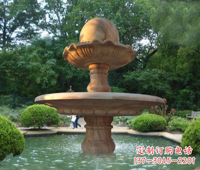 大连晚霞红双层风水球喷泉公园石雕
