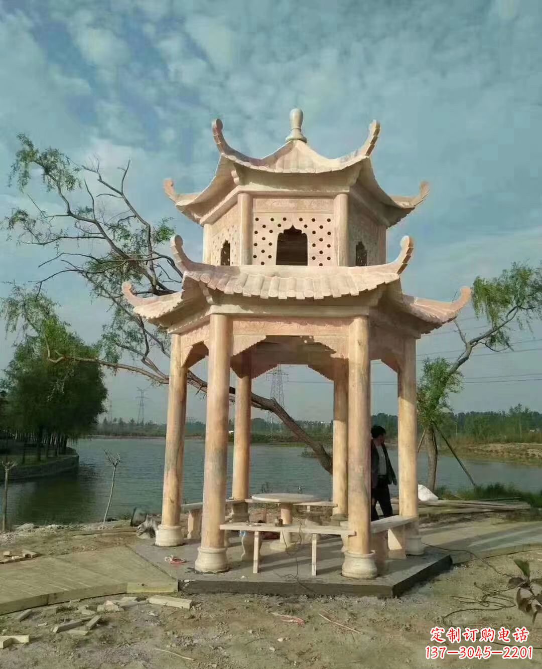大连晚霞红双层石凉亭 (2)