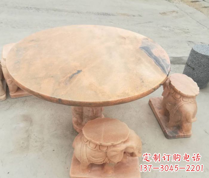 大连晚霞红小象桌凳别墅石雕 (4)