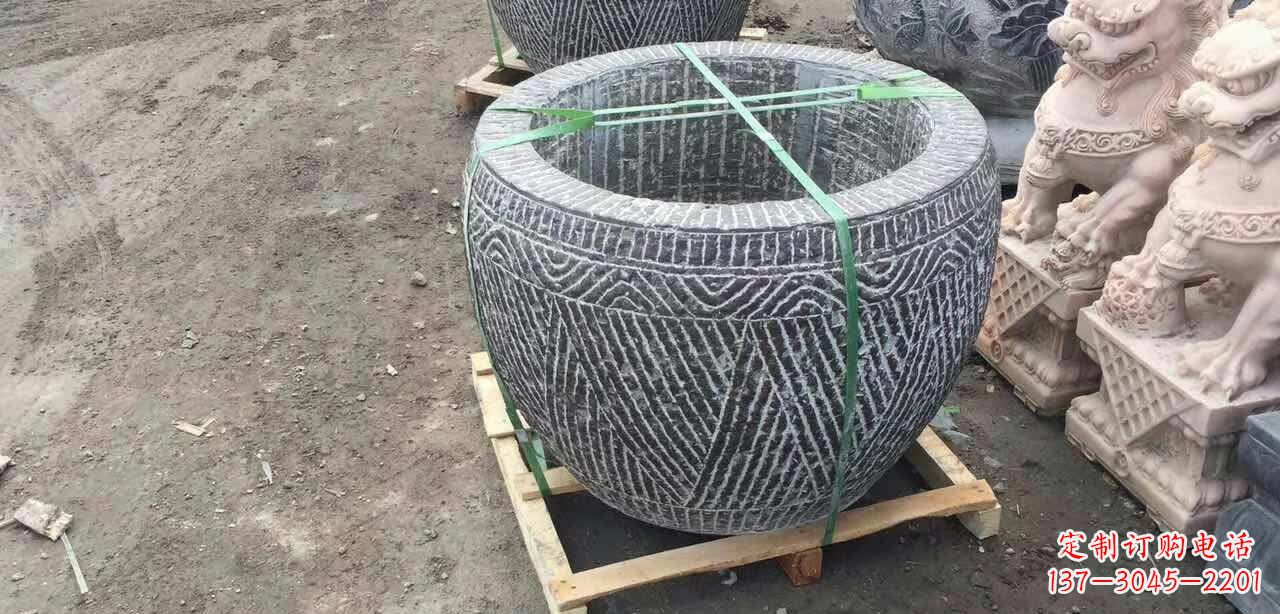 大连纹理石浮雕水缸