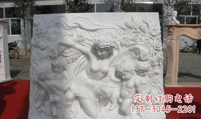 大连西方女人与孩子汉白玉浮雕