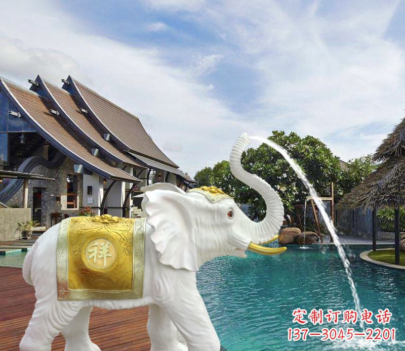 大连祥瑞汉白玉喷泉喷水大象