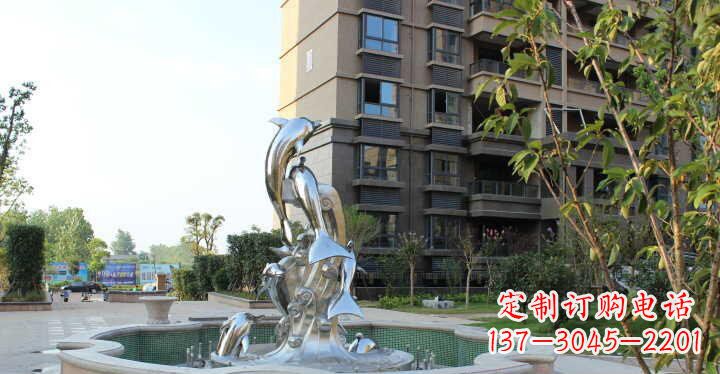 大连小区不锈钢跳跃海豚景观雕塑