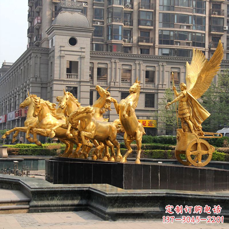 大连小区大门阿波罗战车鎏金景观铜雕