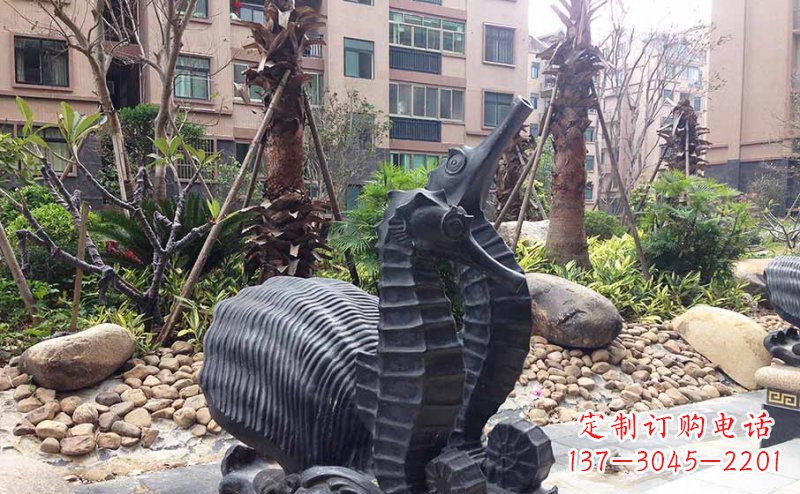 大连小区海马动物玻璃钢仿铜雕塑