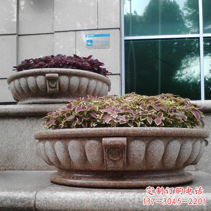 大连小区花岗岩石雕花盆