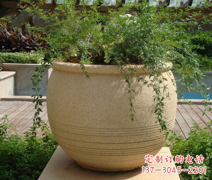 大连小区景观大理石花盆石雕 (2)