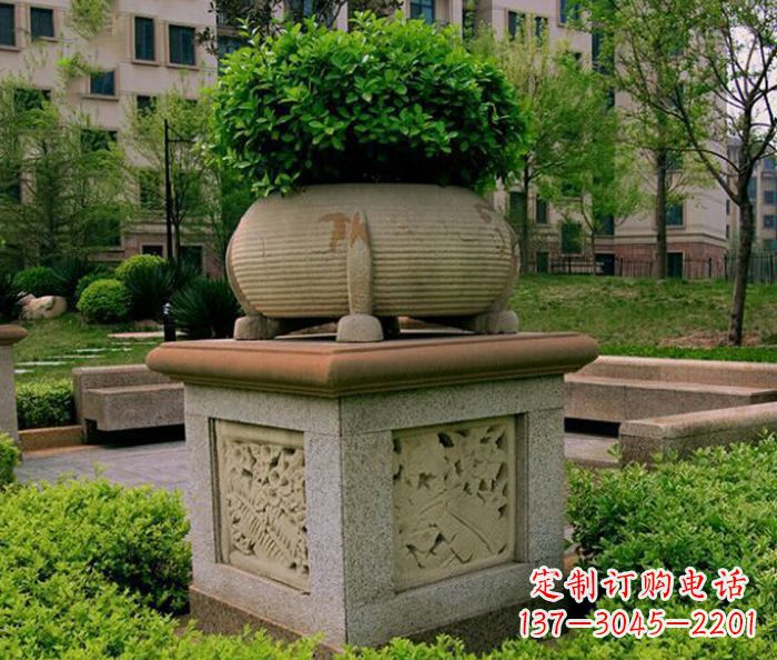大连小区景观大理石花盆石雕 (3)