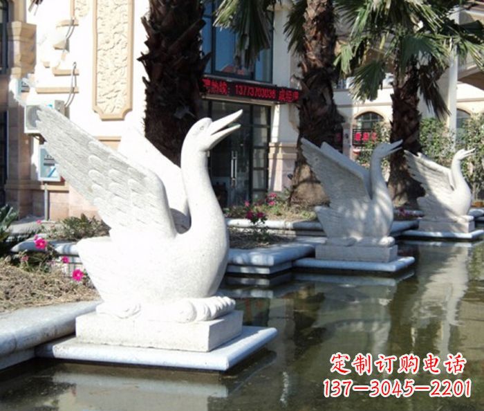 大连小区景观大理石天鹅喷泉石雕