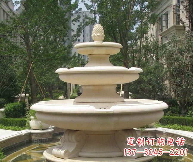 大连小区景观晚霞红多层喷泉石雕
