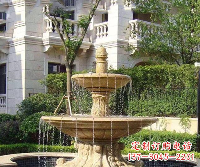 大连小区景观晚霞红多层喷泉石雕 (4)