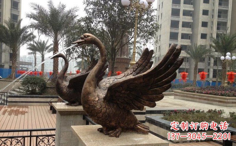 大连小区喷水天鹅动物铜雕